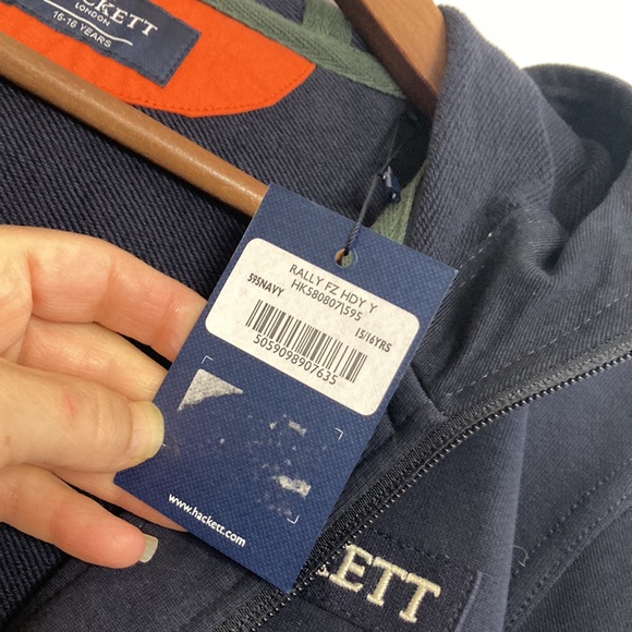 New Hackett Hoodie Youth 15 16 Navy Blue Rally Full Zip Sweatshirt Union Jack - Picture 11 of 14